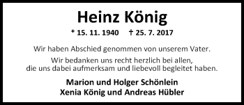 Traueranzeige von Heinz König von Nordwest-Zeitung