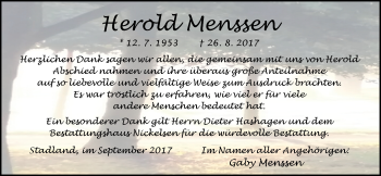 Traueranzeige von Herold Menssen von Nordwest-Zeitung