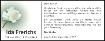 Traueranzeige von Ida Frerichs von Nordwest-Zeitung