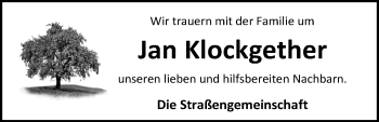 Traueranzeige von Johann Klockgether von Nordwest-Zeitung
