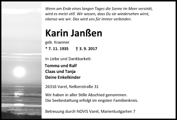 Traueranzeige von Karin Janßen von Nordwest-Zeitung