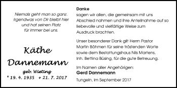 Traueranzeige von Käthe Dannemann von Nordwest-Zeitung