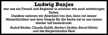 Traueranzeige von Ludwig Bunjes von Nordwest-Zeitung
