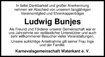 Traueranzeige von Ludwig Bunjes von Nordwest-Zeitung
