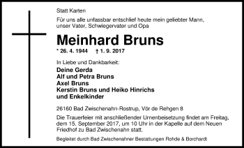 Traueranzeige von Meinhard Bruns von Nordwest-Zeitung