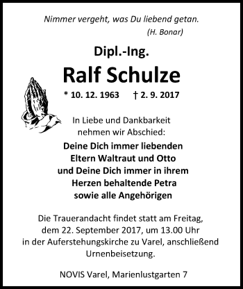 Traueranzeige von Ralf Schulze von Nordwest-Zeitung