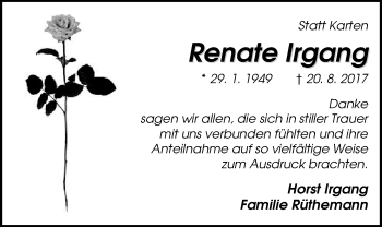 Traueranzeige von Renate Irgang von Nordwest-Zeitung