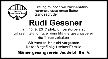 Traueranzeige von Rudi Gessner von Nordwest-Zeitung