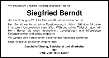 Traueranzeige von Siegfried Berndt von Nordwest-Zeitung