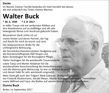 Traueranzeige von Walter Buck von Nordwest-Zeitung