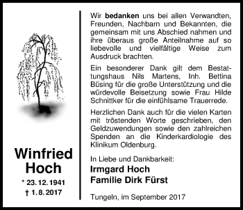 Traueranzeige von Winfried Hoch von Nordwest-Zeitung