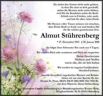 Traueranzeige von Almut Stührenberg von Nordwest-Zeitung