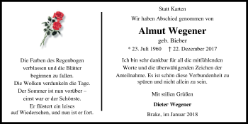 Traueranzeige von Almut Wegener von Nordwest-Zeitung