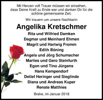 Traueranzeige von Angelika  Kretschmer von Nordwest-Zeitung