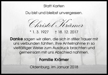 Traueranzeige von Christel Krämer von Nordwest-Zeitung