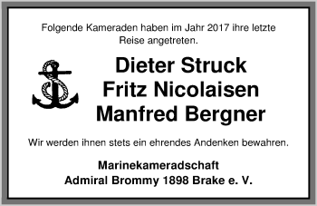 Traueranzeige von Dieter Struck von Nordwest-Zeitung