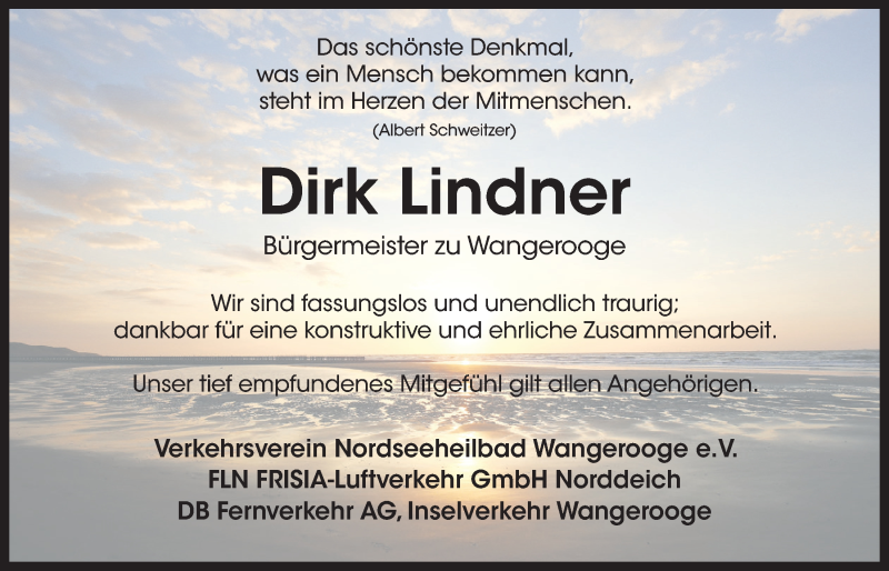  Traueranzeige für Dirk Lindner vom 27.01.2018 aus Nordwest-Zeitung