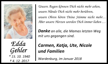 Traueranzeige von Edda Gehler von Nordwest-Zeitung