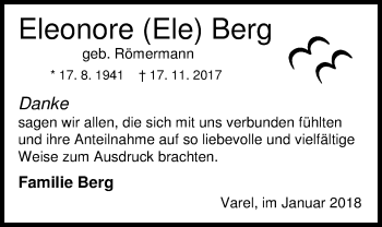 Traueranzeige von Eleonore Berg von Nordwest-Zeitung
