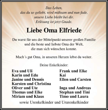 Traueranzeige von Elfriede Behrens von Nordwest-Zeitung