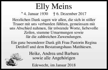 Traueranzeige von Elly Meins von Nordwest-Zeitung