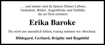 Traueranzeige von Erika Baroke von Nordwest-Zeitung