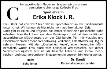 Traueranzeige von Erika Klock von Nordwest-Zeitung