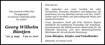 Traueranzeige von Georg Wilhlem Büntjen von Nordwest-Zeitung