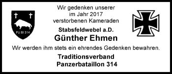 Traueranzeige von Günther Ehmen von Nordwest-Zeitung