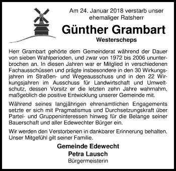 Traueranzeige von Günther Grambart von Nordwest-Zeitung