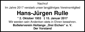 Traueranzeige von Hans-Jürgen Rulle von Nordwest-Zeitung