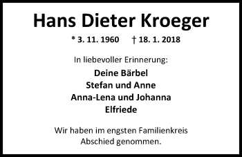 Traueranzeige von Hans Dieter Kroeger von Nordwest-Zeitung