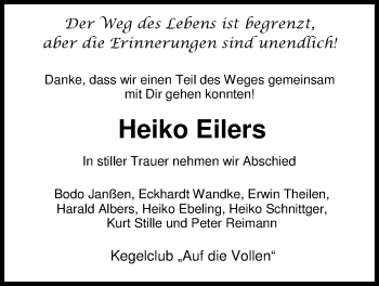 Traueranzeige von Heiko Eilers von Nordwest-Zeitung