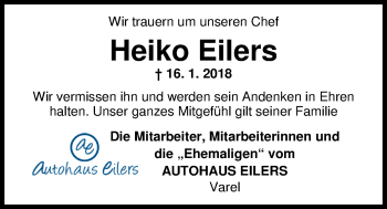 Traueranzeige von Heiko Eilers von Nordwest-Zeitung