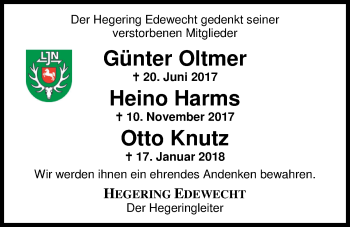 Traueranzeige von Heino Harms von Nordwest-Zeitung