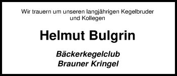 Traueranzeige von Helmut Bulgrin von Nordwest-Zeitung