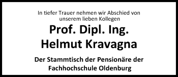 Traueranzeige von Helmut Kravagna von Nordwest-Zeitung