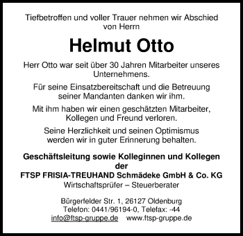 Traueranzeige von Helmut Otto von Nordwest-Zeitung