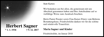 Traueranzeige von Herbert Sagner von Nordwest-Zeitung