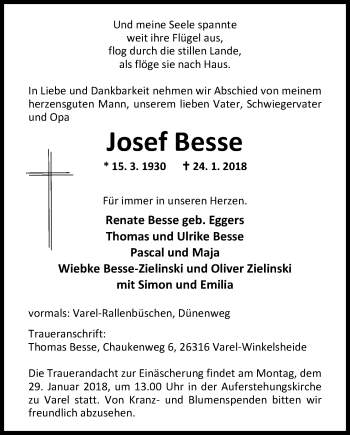 Traueranzeige von Josef Besse von Nordwest-Zeitung
