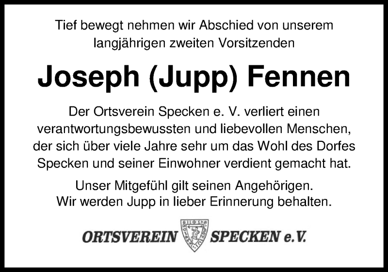  Traueranzeige für Joseph Fennen vom 09.01.2018 aus Nordwest-Zeitung