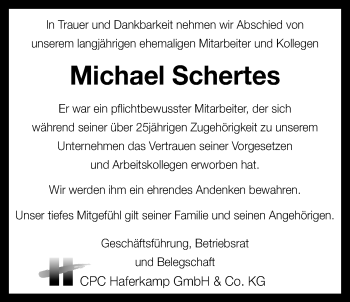 Traueranzeige von Michael Schertes von Nordwest-Zeitung