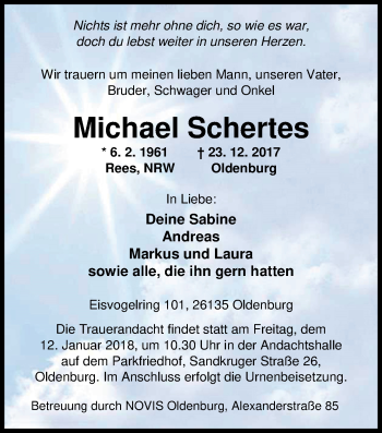 Traueranzeige von Michael Schertes von Nordwest-Zeitung