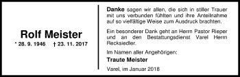 Traueranzeige von Rolf Meister von Nordwest-Zeitung