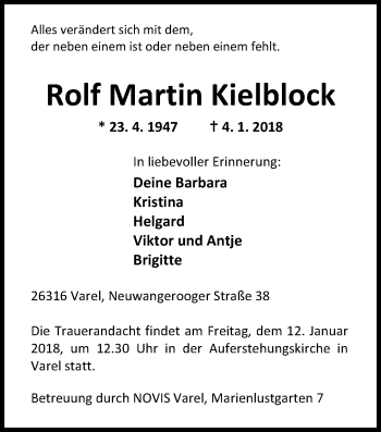 Traueranzeige von Rolf Martin Kielblock von Nordwest-Zeitung