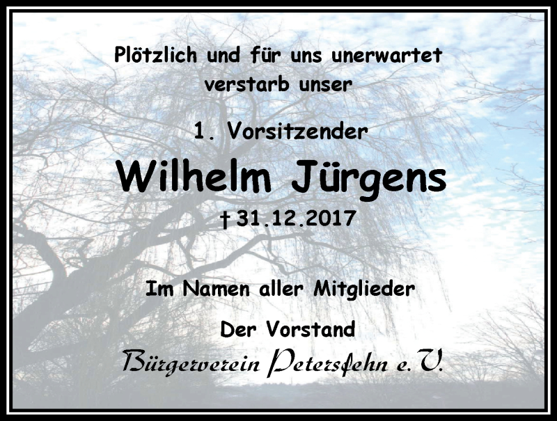  Traueranzeige für Wilhelm Jürgens vom 06.01.2018 aus Nordwest-Zeitung