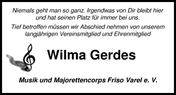 Traueranzeige von Wilma Gerdes von Nordwest-Zeitung