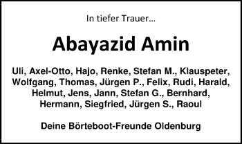 Traueranzeige von Abayazid Amin von Nordwest-Zeitung