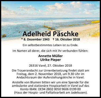 Traueranzeige von Adelheid Päschke von Nordwest-Zeitung