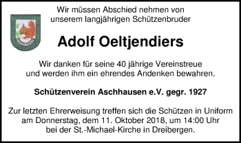 Traueranzeige von Adolf Oeltjendiers von Nordwest-Zeitung